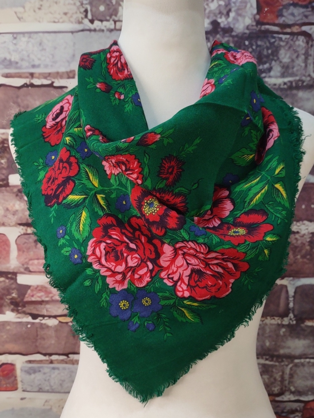 Vintage Challis Floral Print Scarf